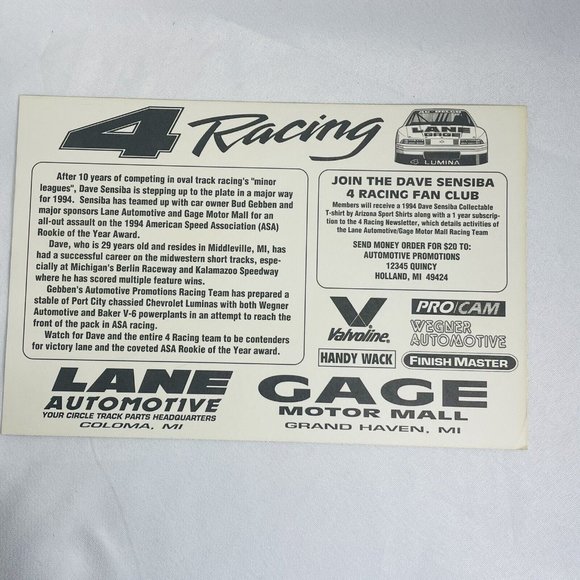 Greg Sacks Racing Car 4 Advertisement Oversized Postcard 9 Inch Vintage - Picture 9 of 11